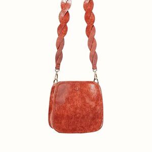 Anthropologie Bette Brown Vegan Faux Leather Braided Strap Crossbody Bag Purse